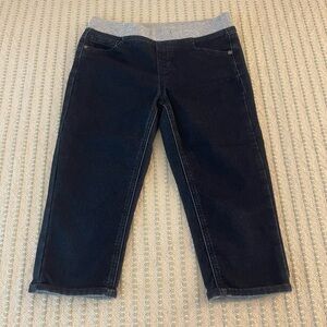 Justice Blue Jean Capri Pants with Gray Knit Waistband - Size: 14